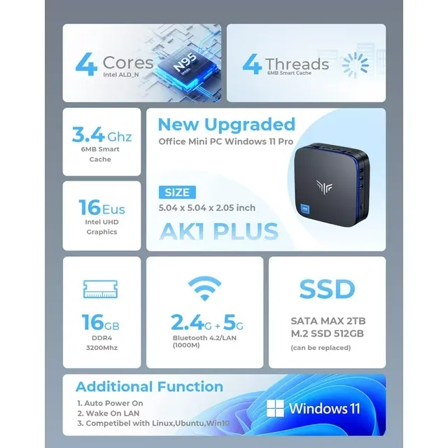 KAMRUI Mini PC Intel 12th Gen N95 3.4GHz 16GB /512GB Windows 11 pro Tower Support 4K UHD Dual Wi-Fi