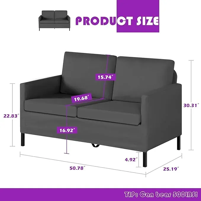 Linen Fabric Modern Small Loveseat Sofa Couch for Living Room